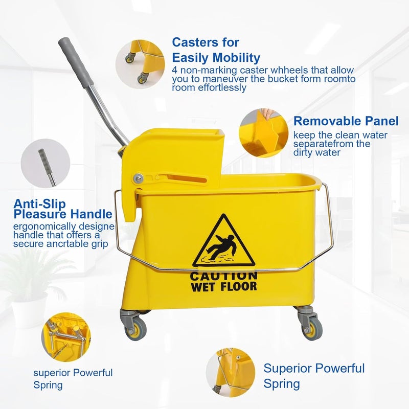 Midoneat Mop Bucket with Wringer, 22 Qt (5.5 Gallon), Handle, Wheels,Floor Cleaning, 16.5" L x 10.6" W x 26.4" H, Yellow,Add One Cotton Mop - Image 3